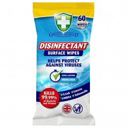 GREEN SHIELD DISINFECTANT SURFACE dezinfekuojančios drėgnos valymo servetėlės 60 vnt